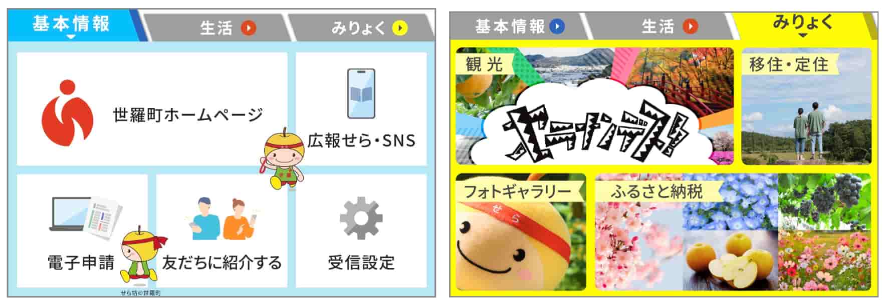 世羅町LINE公式アカウントのリッチメニュー