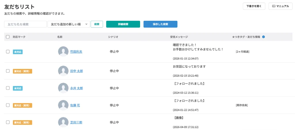 友だちをリストで確認